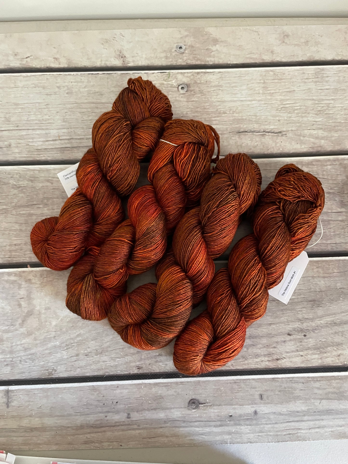 Helena Gum Moth #1 - Merino/ Silk 4 ply single - Osmanthus4