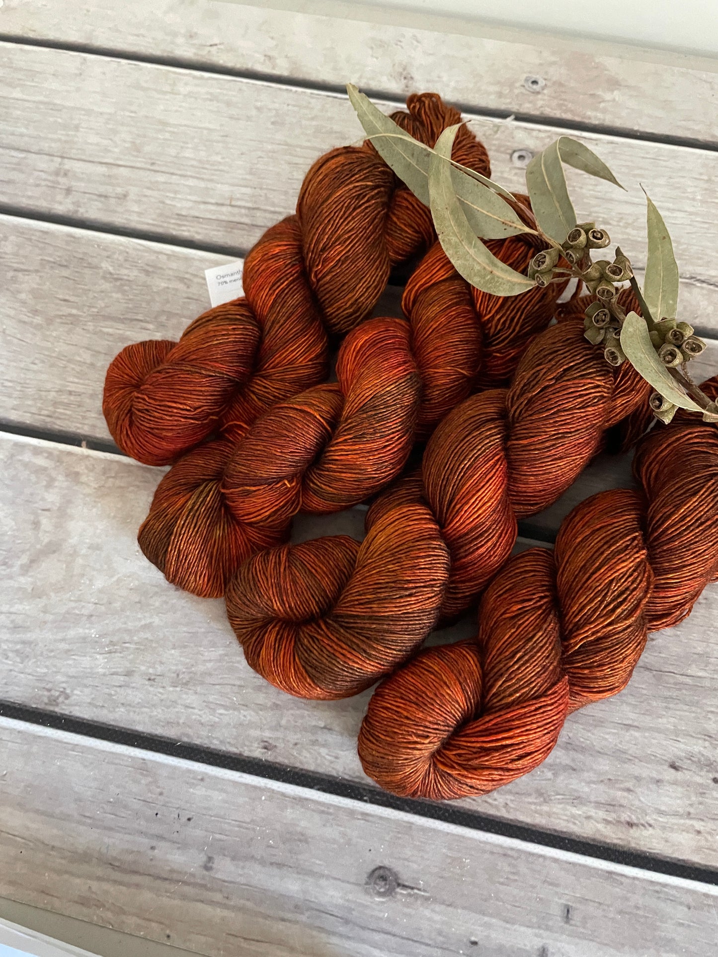 Helena Gum Moth #1 - Merino/ Silk 4 ply single - Osmanthus4