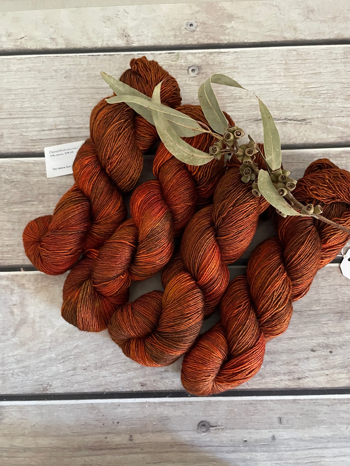 Helena Gum Moth #1 - Merino/ Silk 4 ply single - Osmanthus4