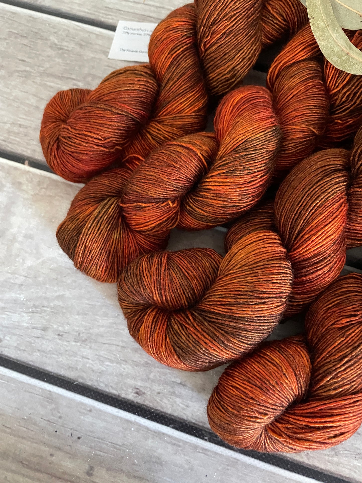 Helena Gum Moth #1 - Merino/ Silk 4 ply single - Osmanthus4