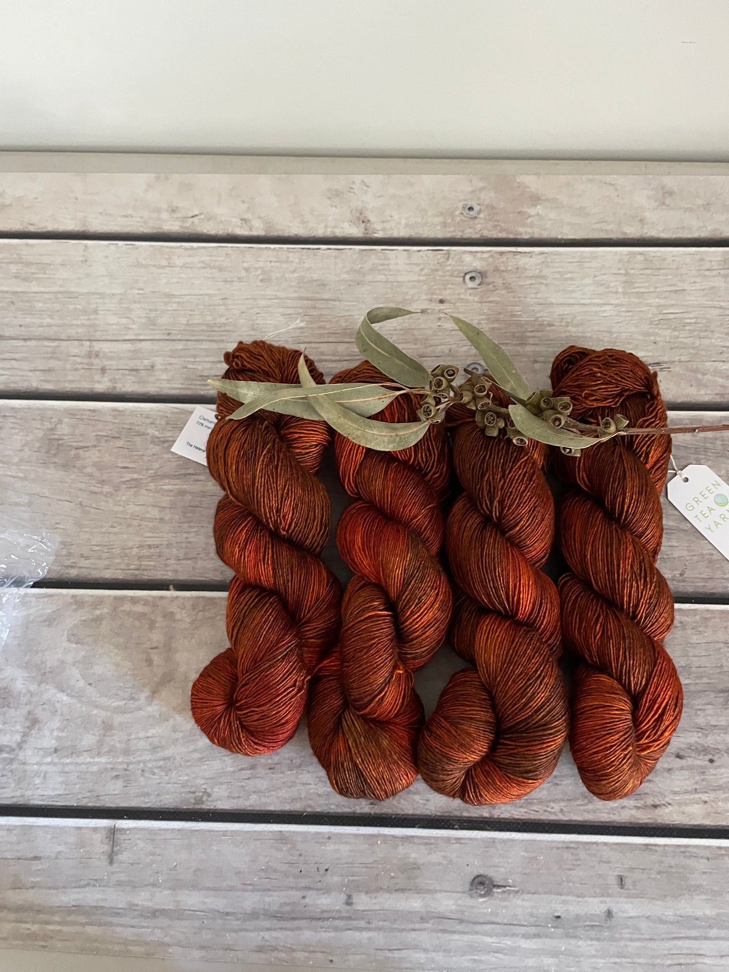 Helena Gum Moth #1 - Merino/ Silk 4 ply single - Osmanthus4