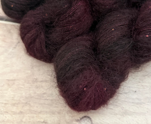 Black Cherry - mohair/silk/sequins - Gyrokuro 3ply