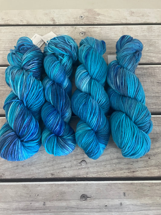 Lazy Lagoon ooak - 8 ply merino and nylon sock yarn - Darjeeling DK