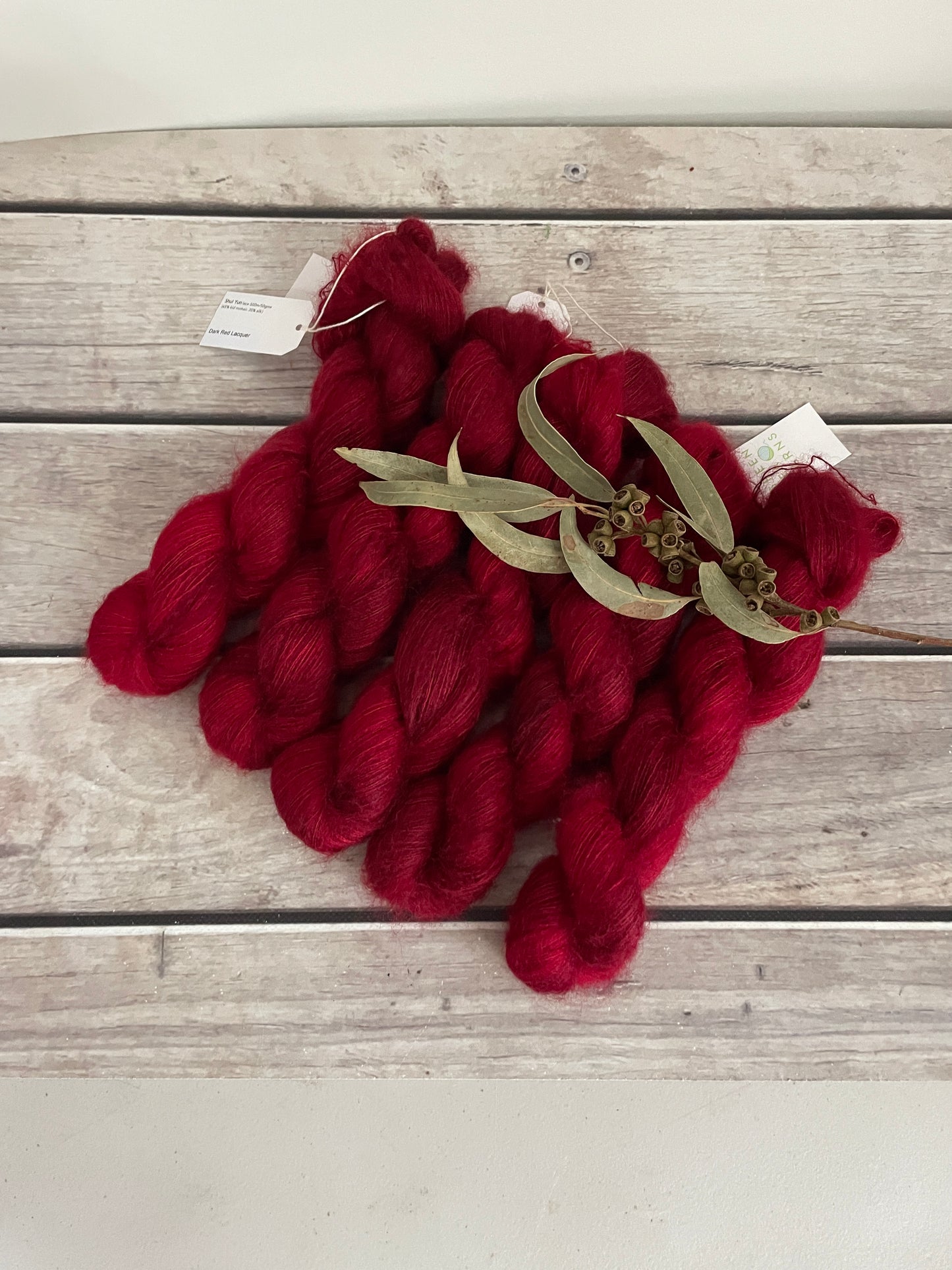 Dark Red Lacquer on ShuiYun - 2 ply lace in Mohair and silk