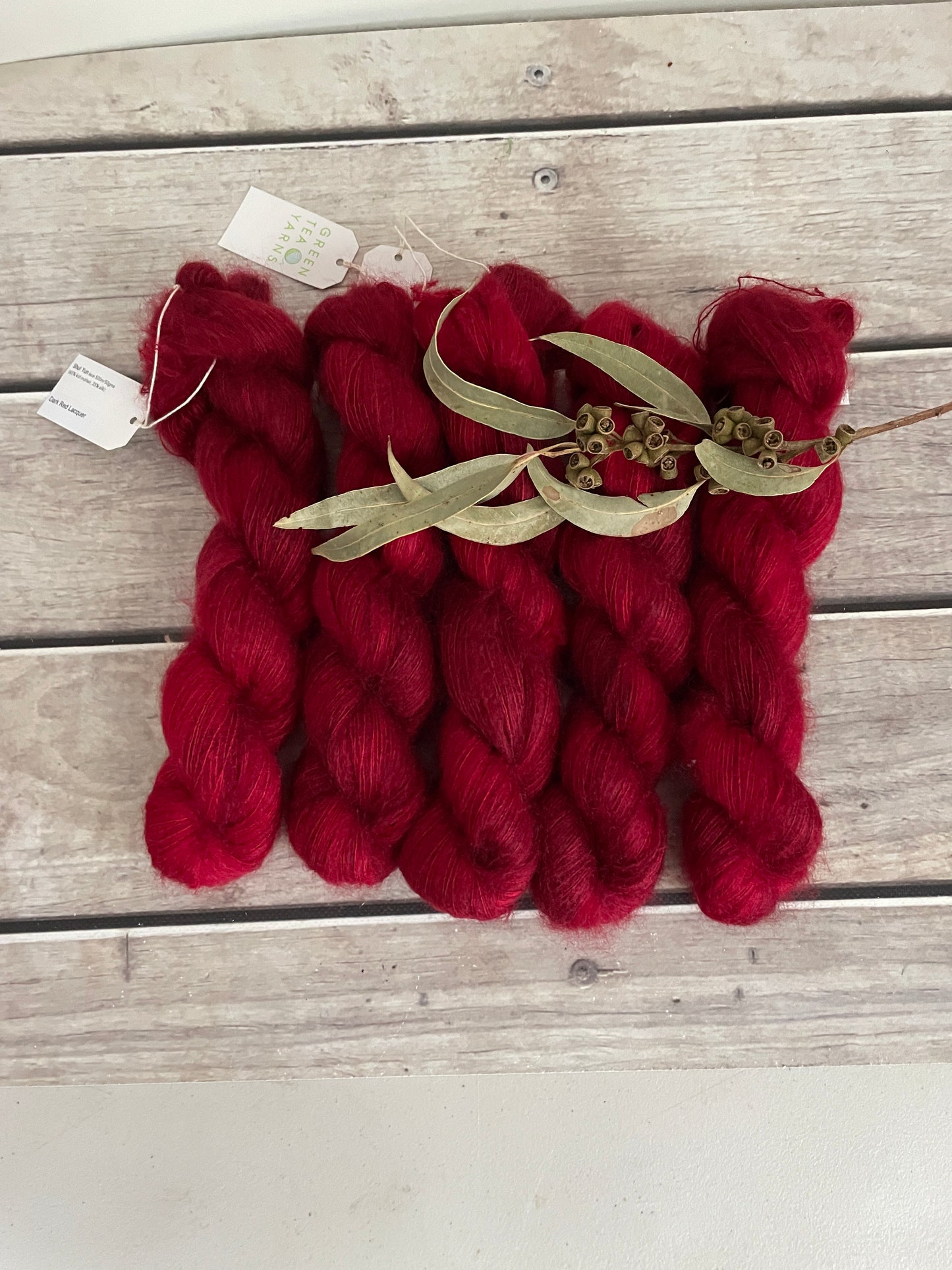 Dark Red Lacquer on ShuiYun - 2 ply lace in Mohair and silk