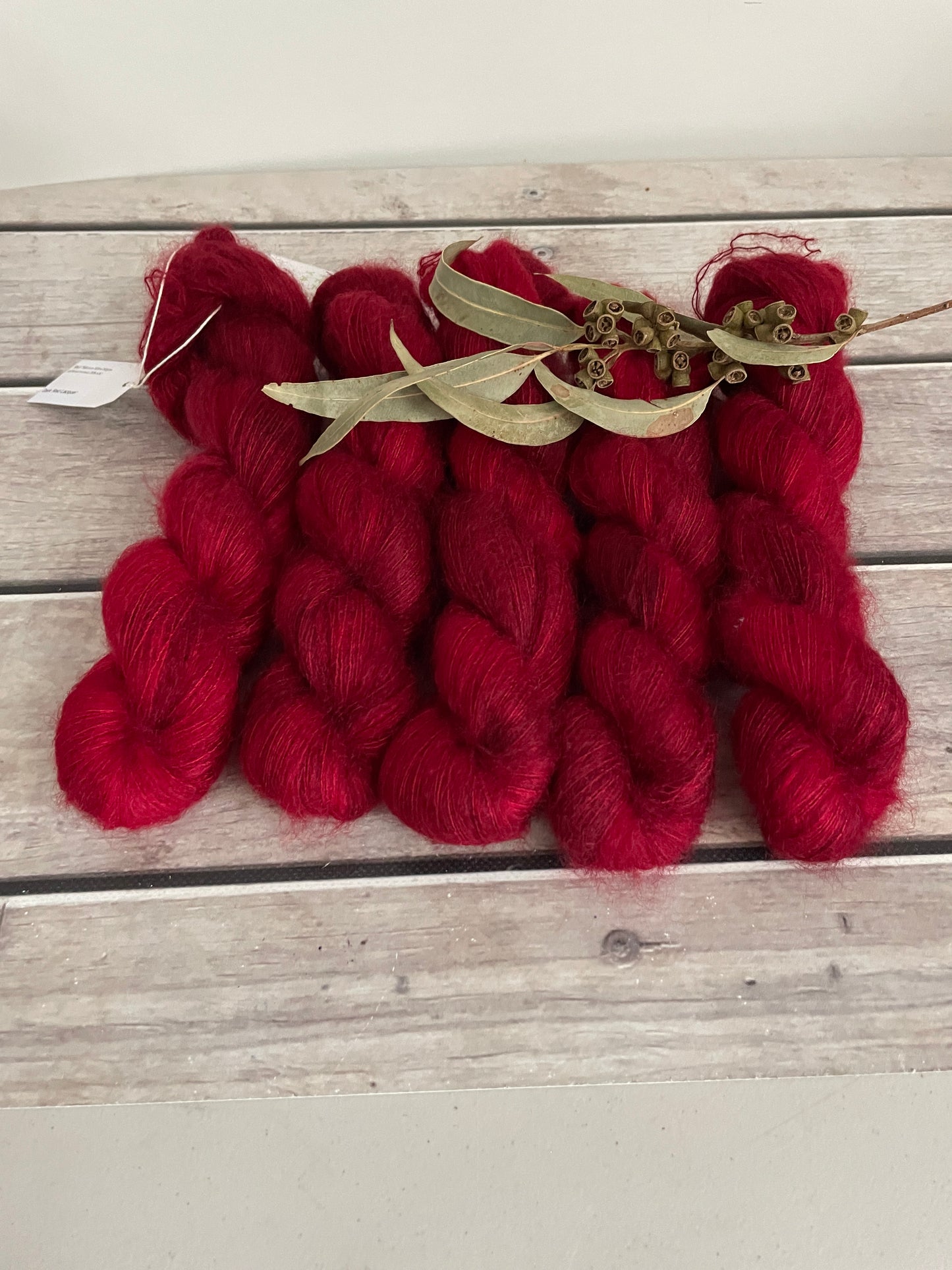Dark Red Lacquer on ShuiYun - 2 ply lace in Mohair and silk