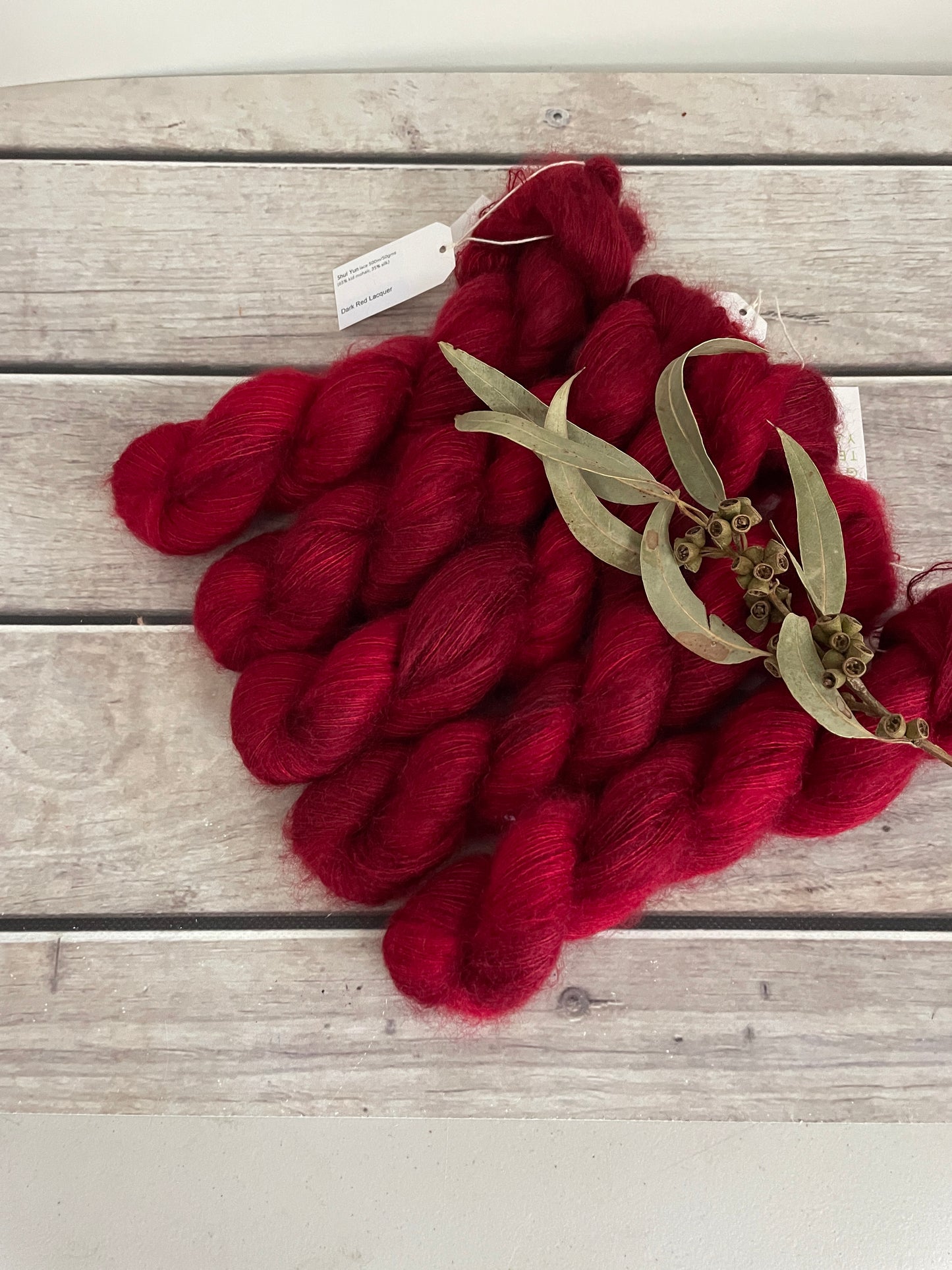 Dark Red Lacquer on ShuiYun - 2 ply lace in Mohair and silk