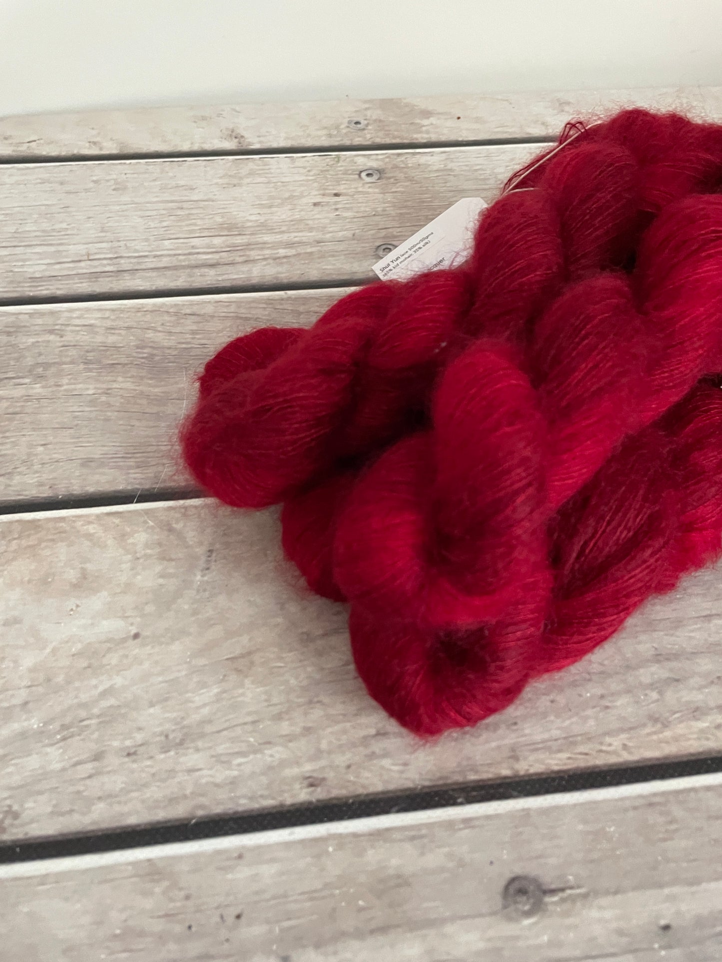 Dark Red Lacquer on ShuiYun - 2 ply lace in Mohair and silk