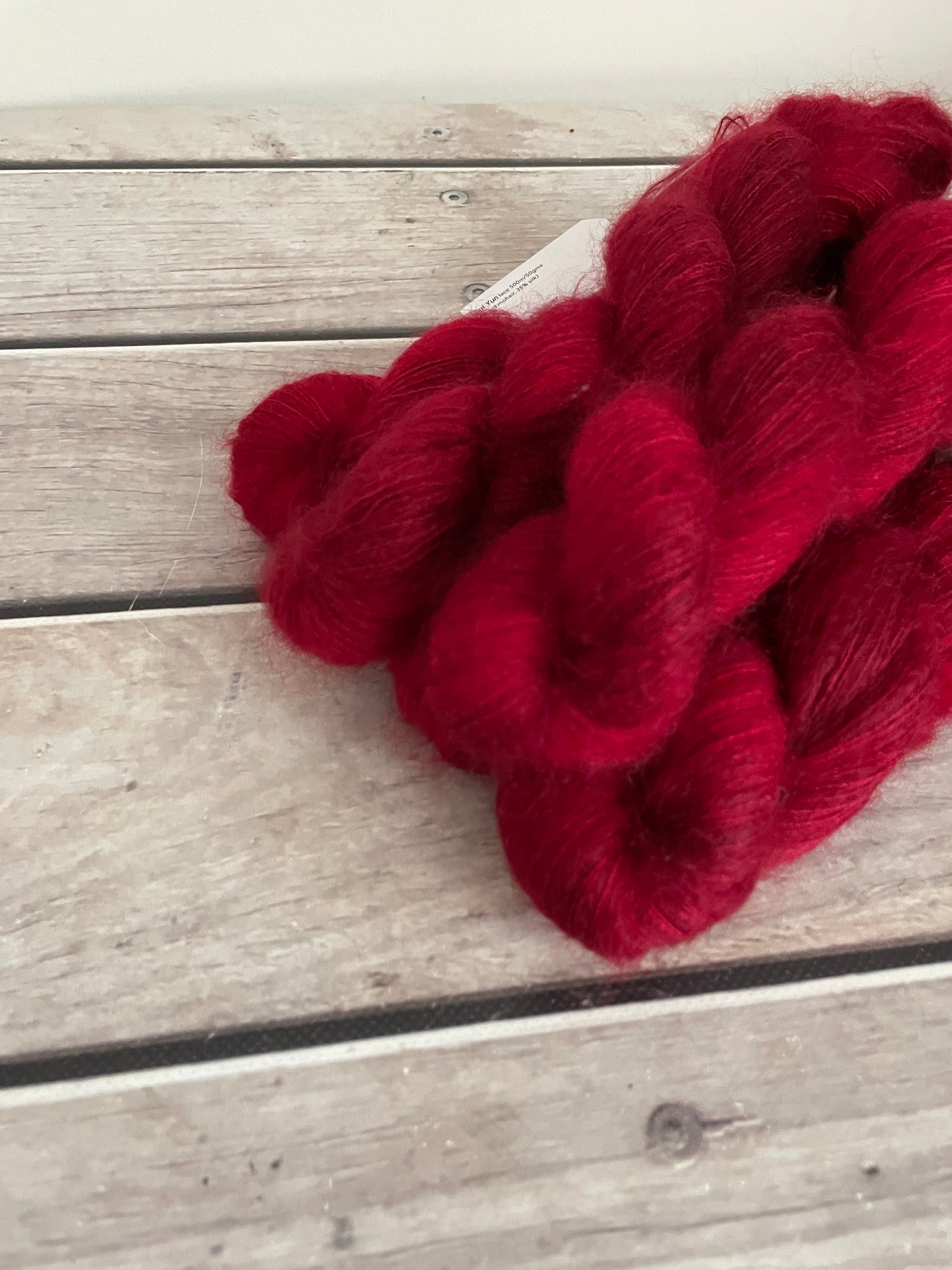 Dark Red Lacquer on ShuiYun - 2 ply lace in Mohair and silk