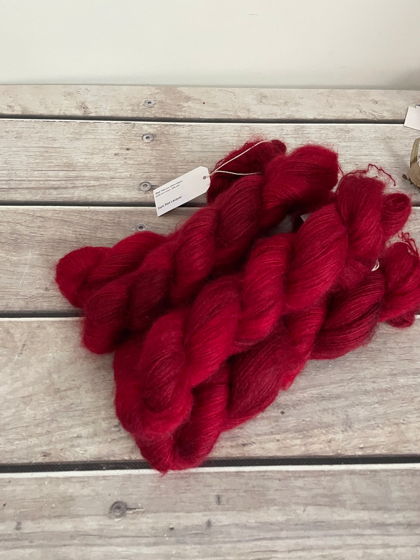 Dark Red Lacquer on ShuiYun - 2 ply lace in Mohair and silk
