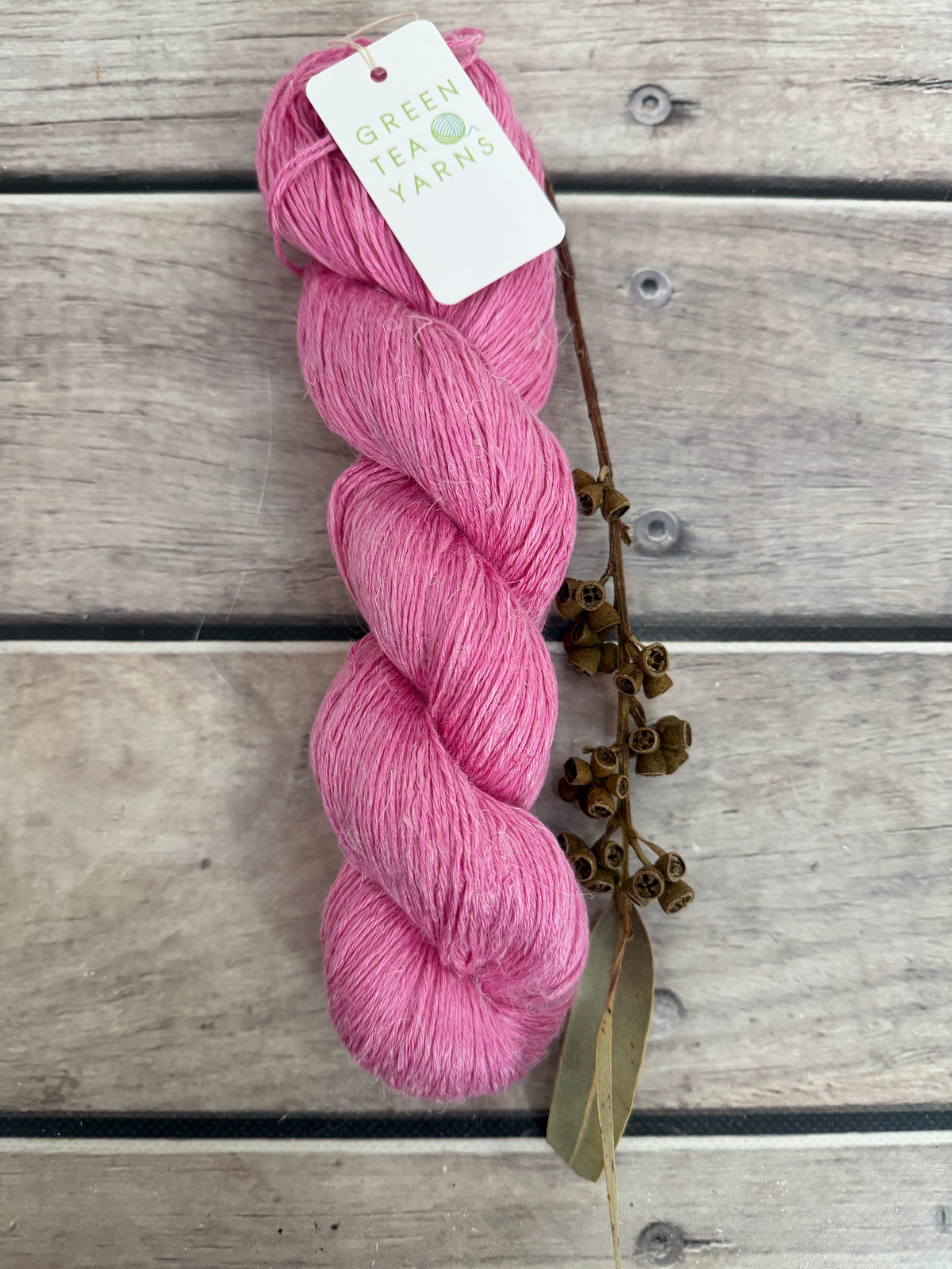 Candy Pink on Anise - silk and linen 4 ply