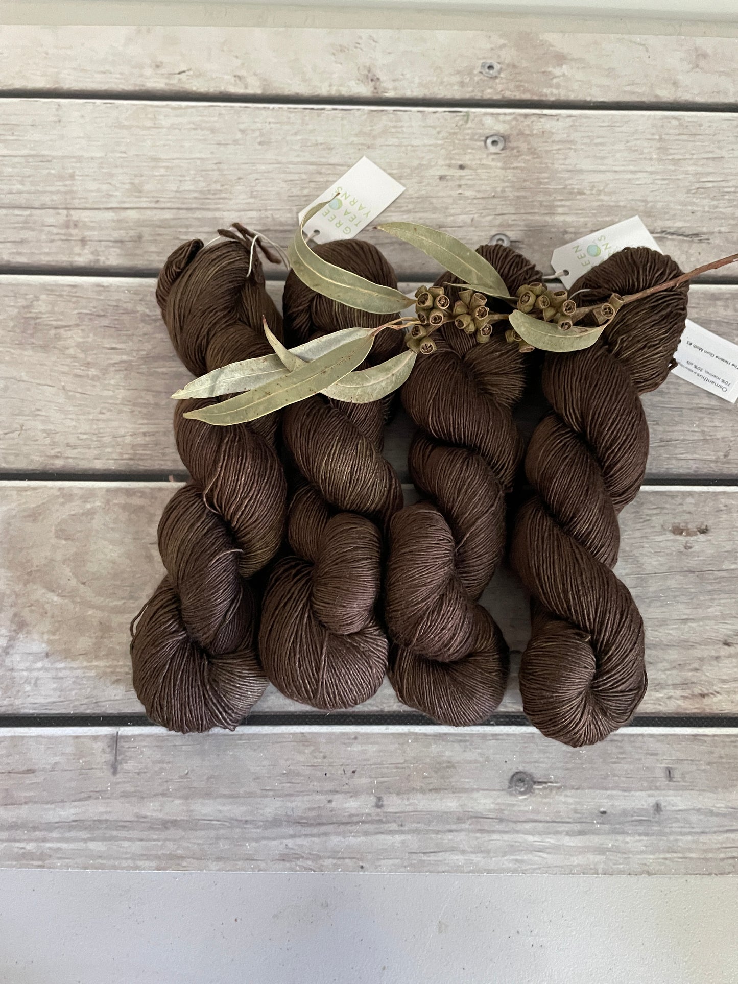Helena Gum Moth #3 - Merino/ Silk 4 ply single - Osmanthus4
