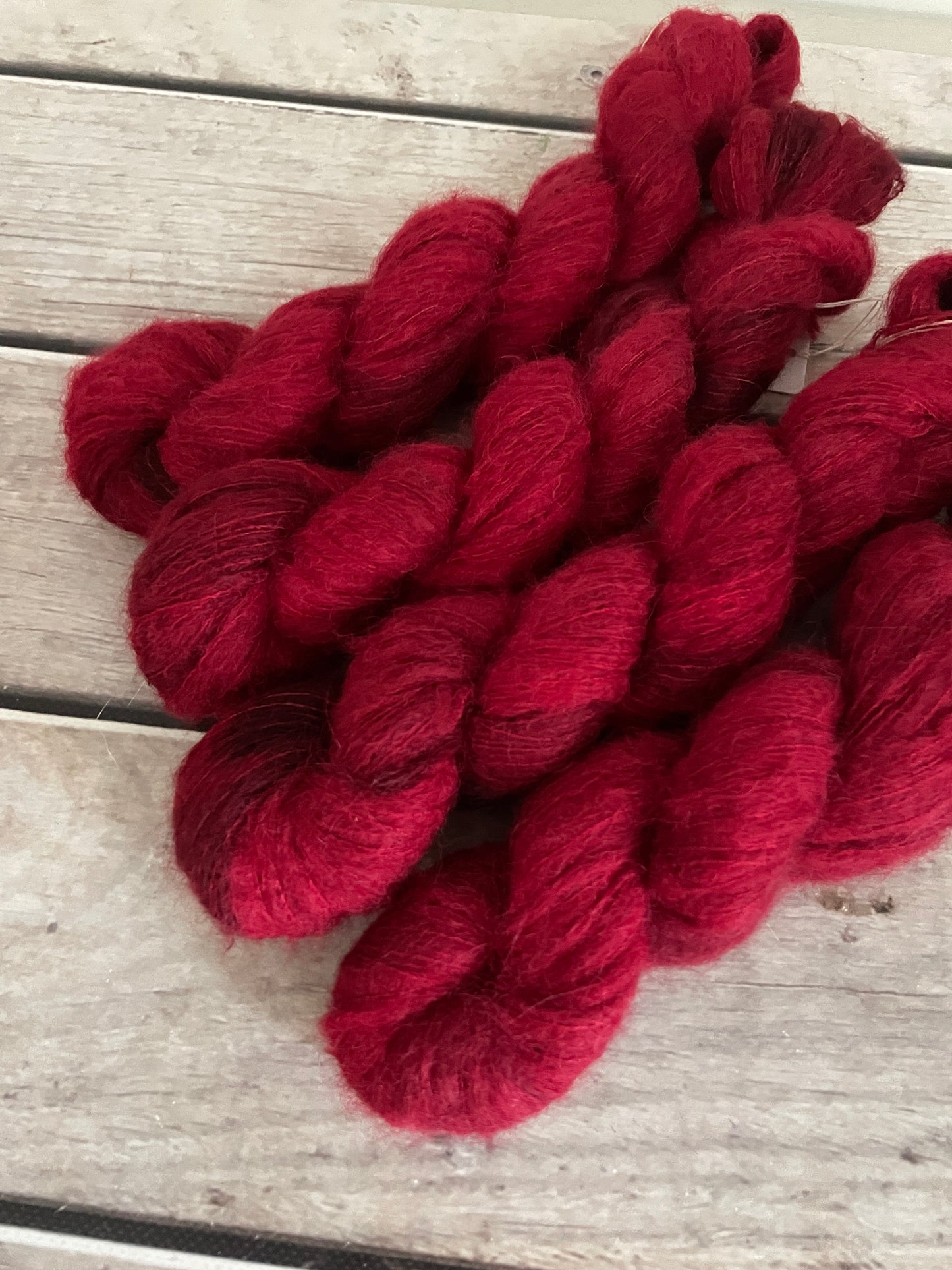 Dark Red Lacquer - 2 ply Suri/merino fluff - Rosemary