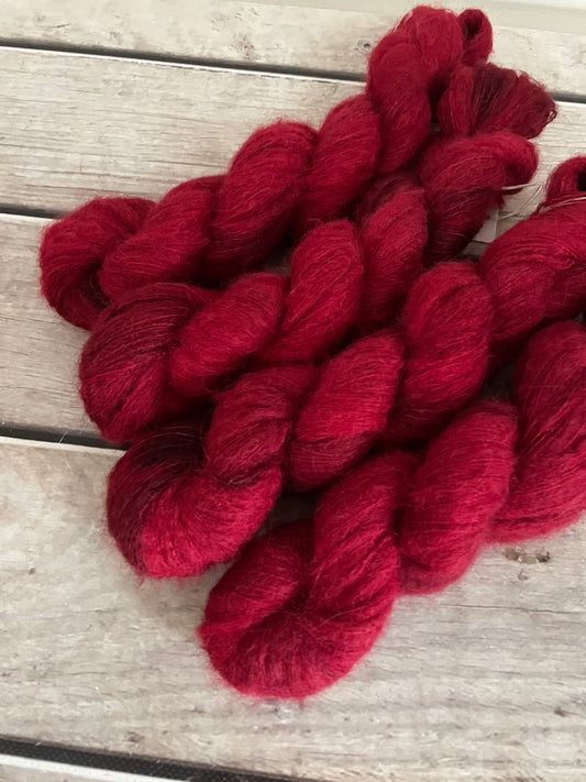 Dark Red Lacquer - 2 ply Suri/merino fluff - Rosemary