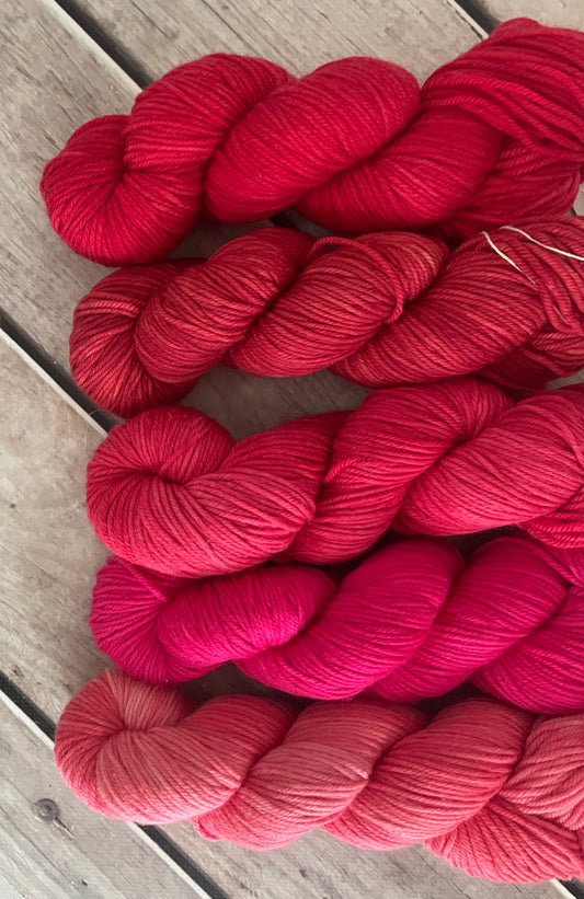 Seeing Red 5 skein set - Darjeeling DK sock yarn - 8 ply