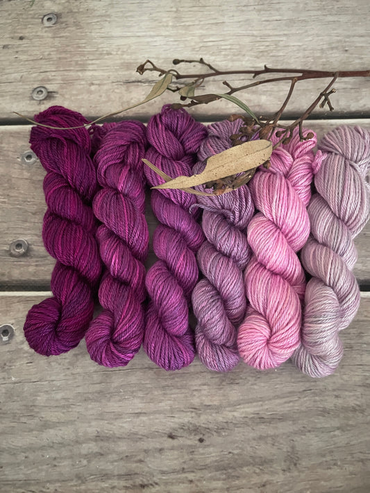 Knit for the Girls fade 6 x mini 20g skeins Pre Order - Jasmine 4 ply