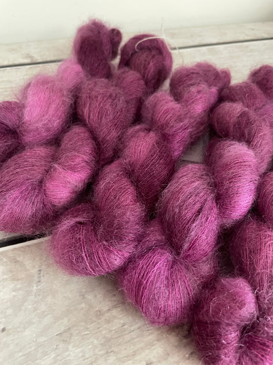 Loganberry ooak - on Shui Yun Silk and Mohair - lace weight, 2 ply