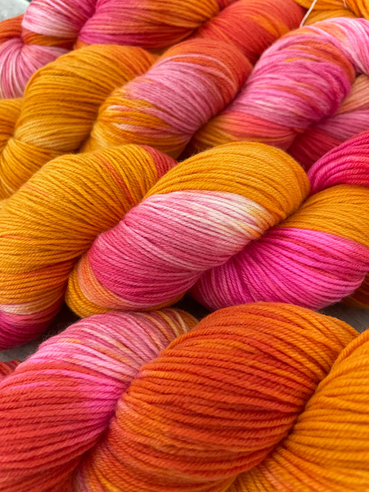 Raspberry Mango ooak - 4 ply merino/ nylon sock yarn- Darjeeling
