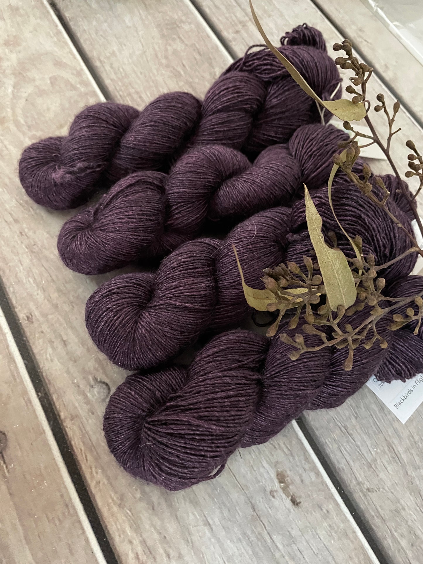 Blackbirds in Flight  on Merino and Silk 4 ply single yarn- Osmanthus