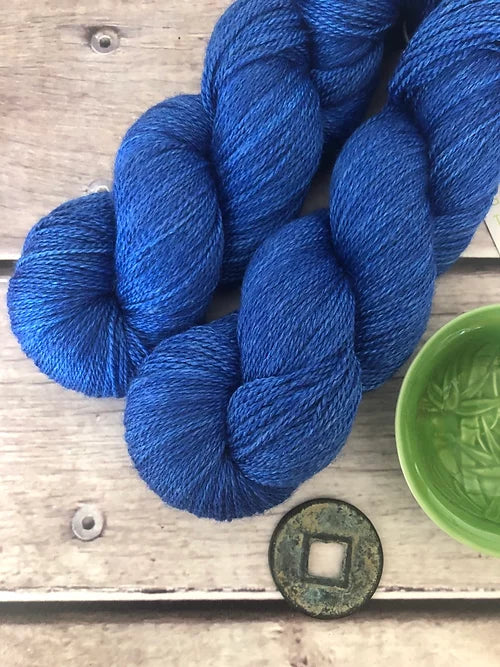 China Blue - 3 ply in Mulberry silk and BFL