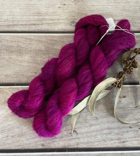 Dragonfruit - 2 ply Suri/merino fluff - Rosemary