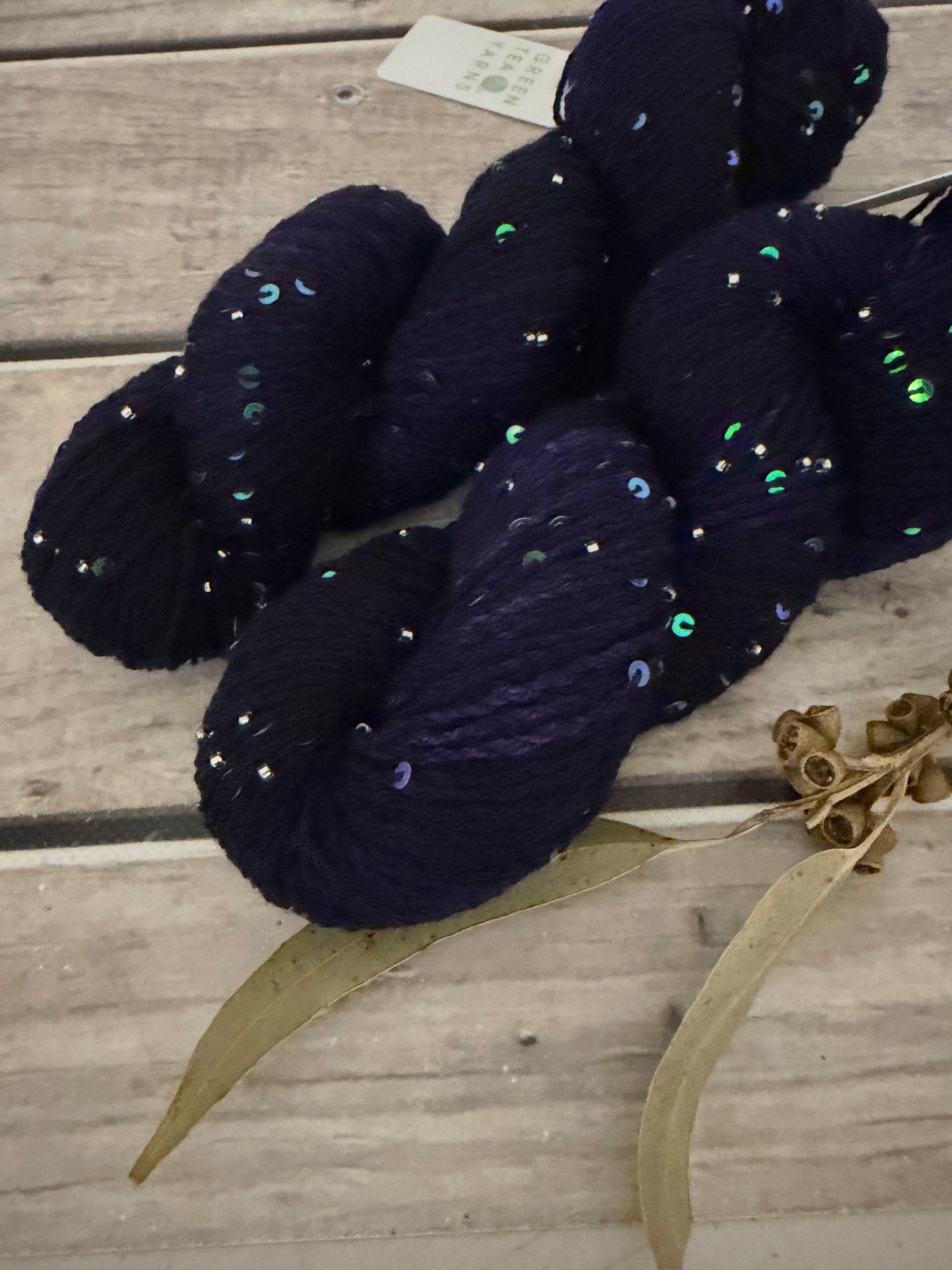 Percy's Purple on merino bead and sequins - Yuja 8ply