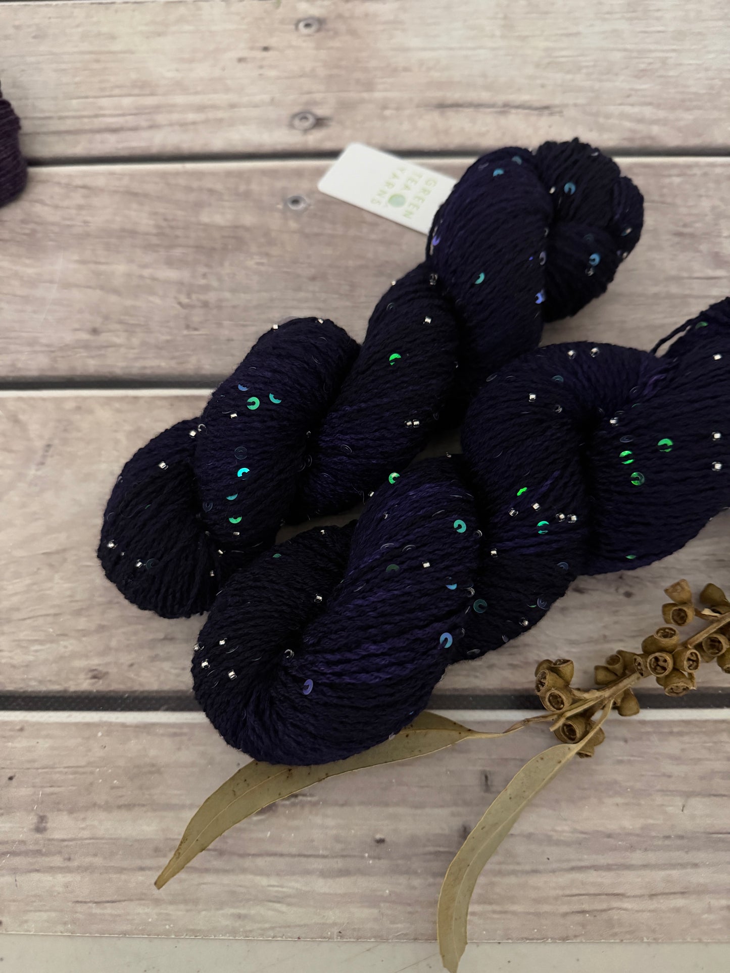 Percy's Purple on merino bead and sequins - Yuja 8ply