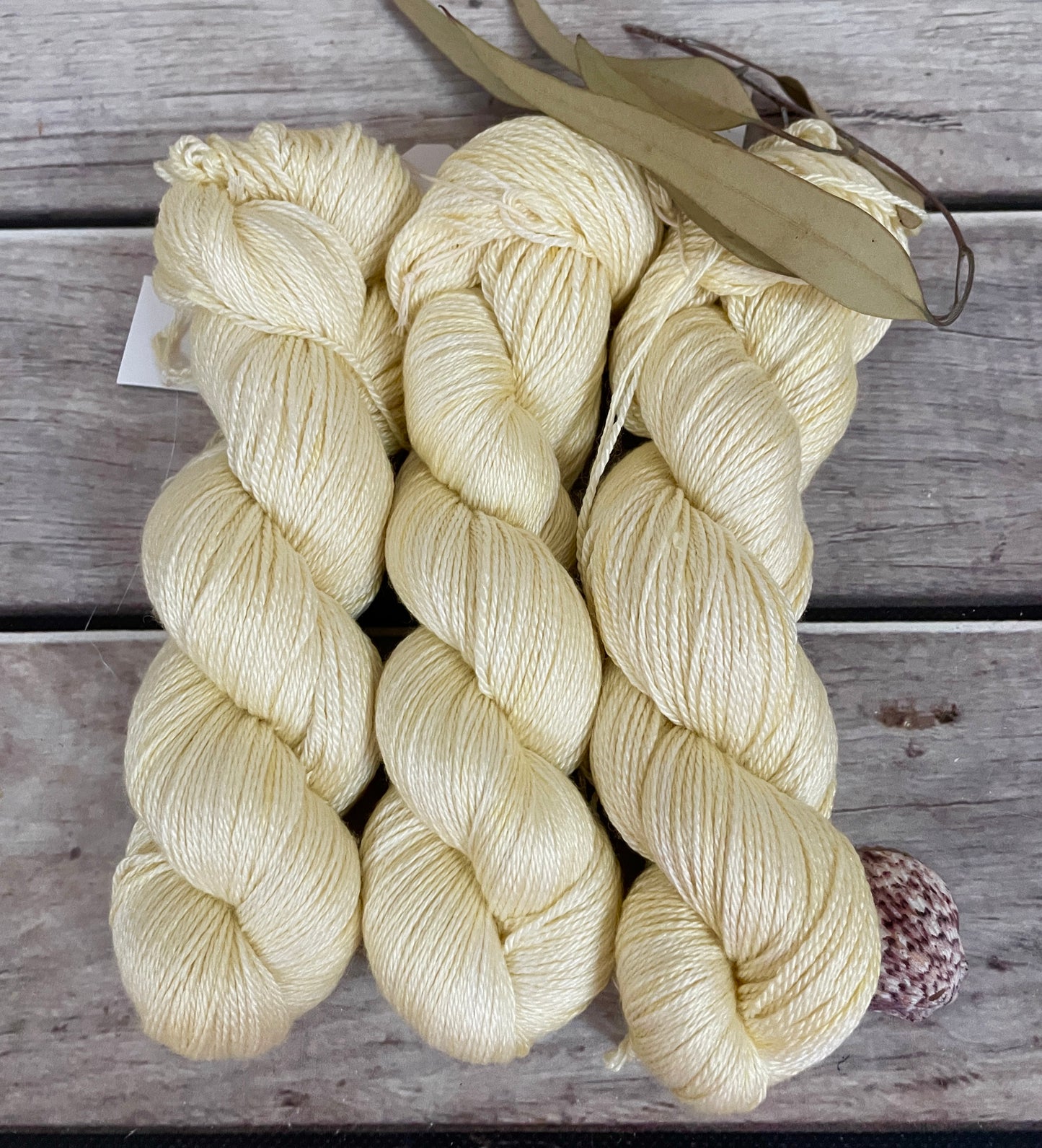 Buttercream 4 ply in silk and merino yarn White Cloud Green Tea Yarns