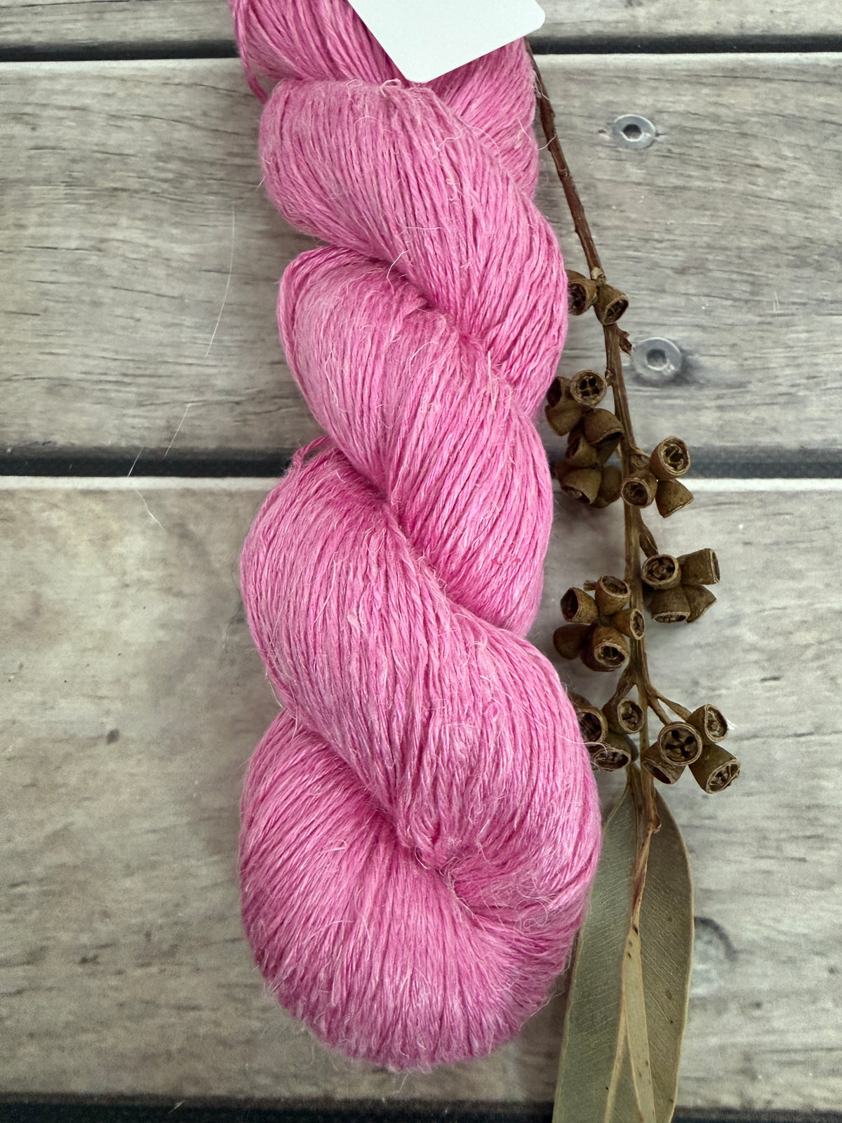 Candy Pink on Anise - silk and linen 4 ply