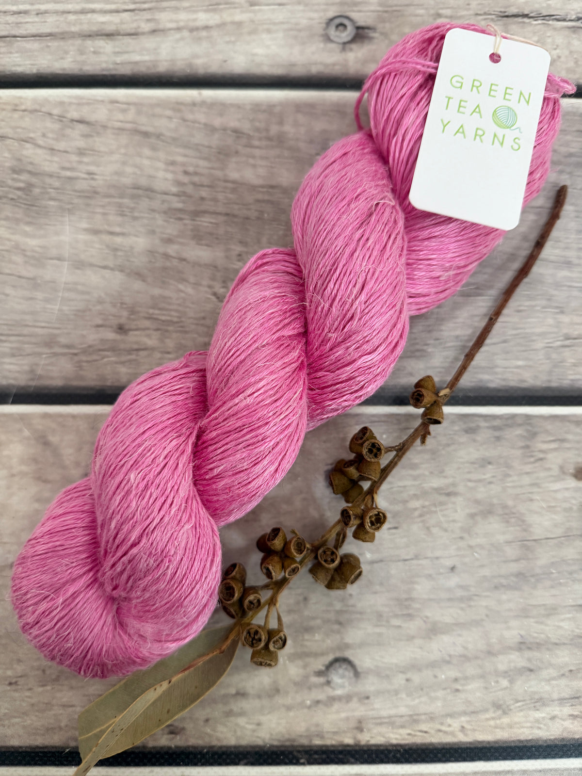 Candy Pink on Anise - silk and linen 4 ply
