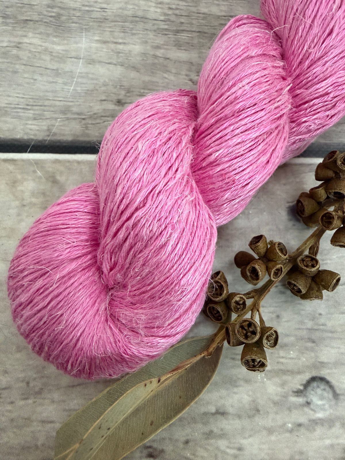 Candy Pink on Anise - silk and linen 4 ply