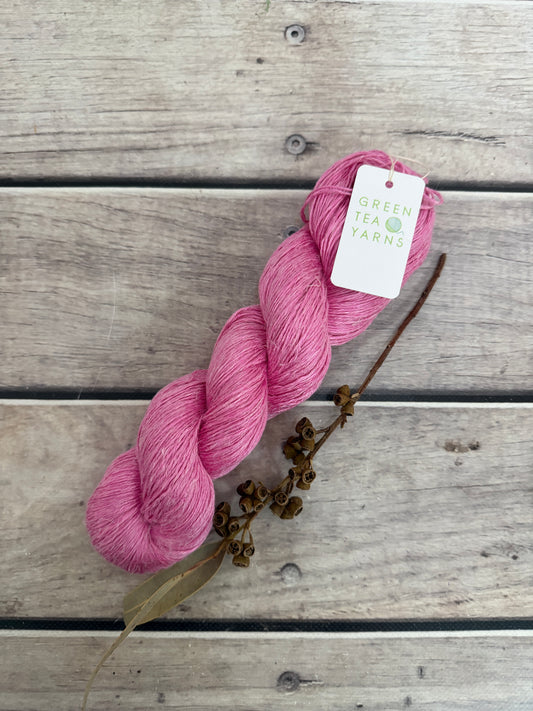 Candy Pink on Anise - silk and linen 4 ply