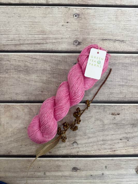 Candy Pink on Anise - silk and linen 4 ply