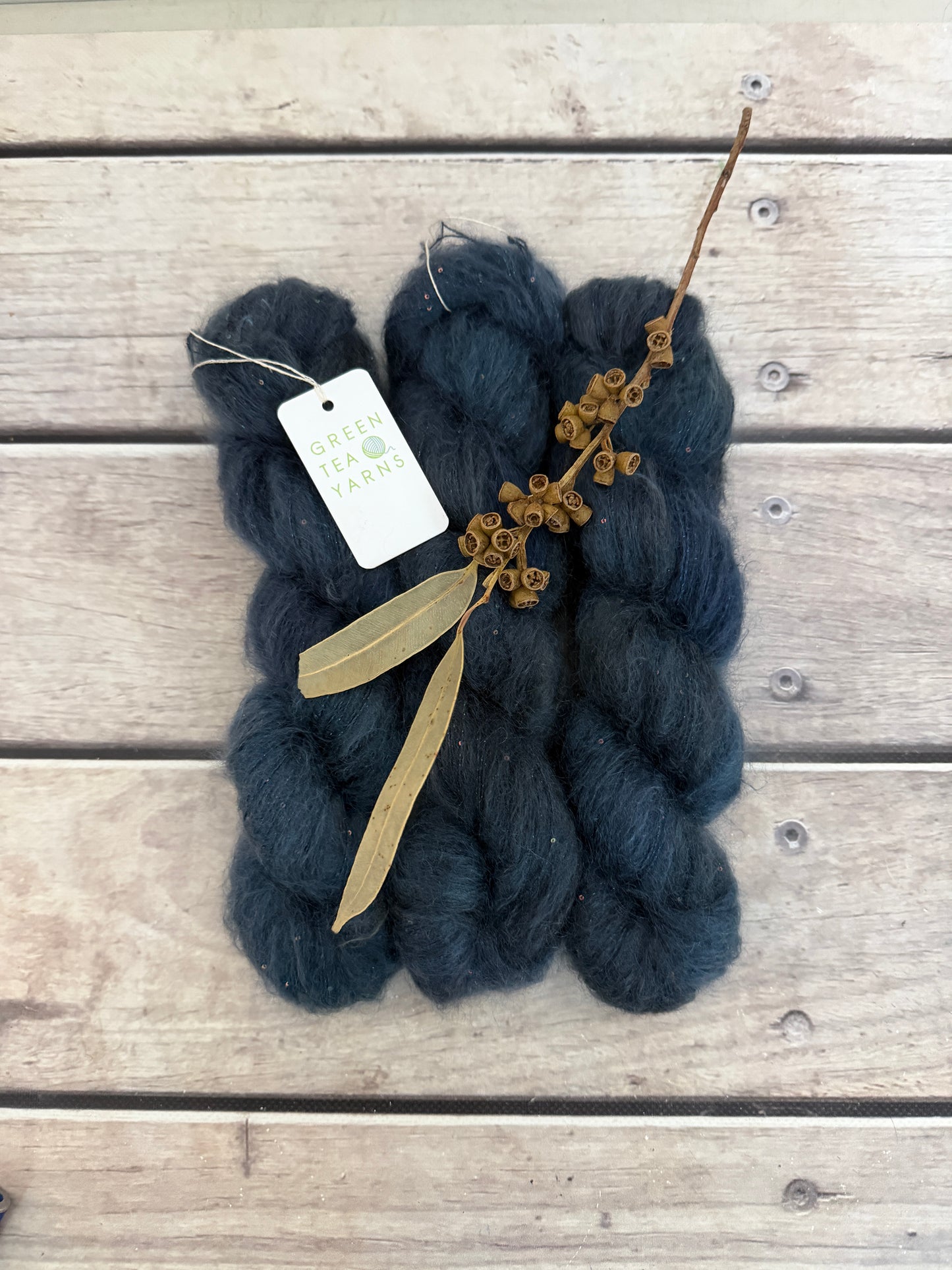 Winter's Petrol on Gyrokuro - mohair/silk/sequins - 3 ply