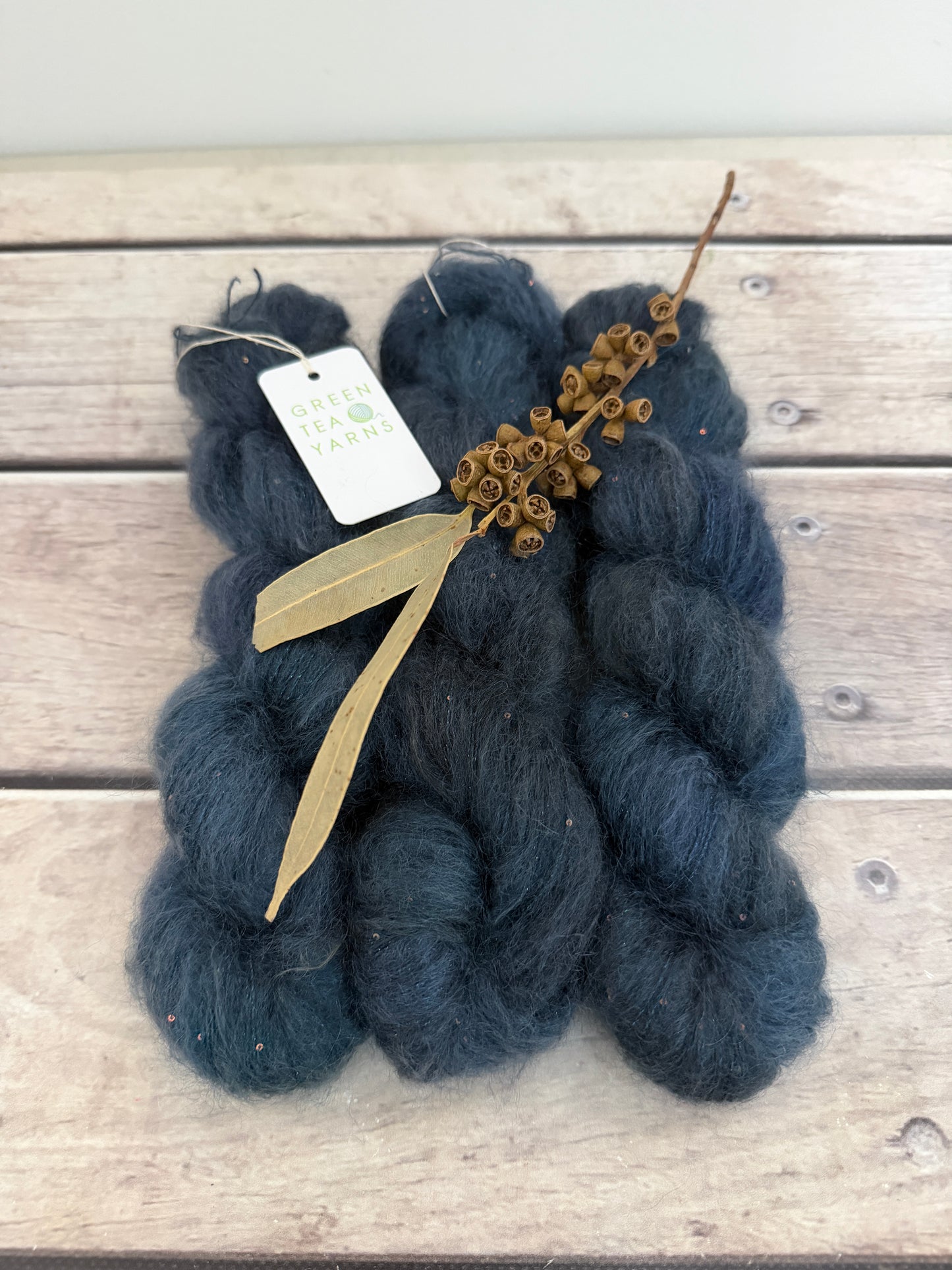 Winter's Petrol on Gyrokuro - mohair/silk/sequins - 3 ply