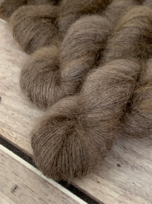 Pale Peat OB - on Silk and Mohair - Shui Yun, 2 ply/laceweight - 50g skeins