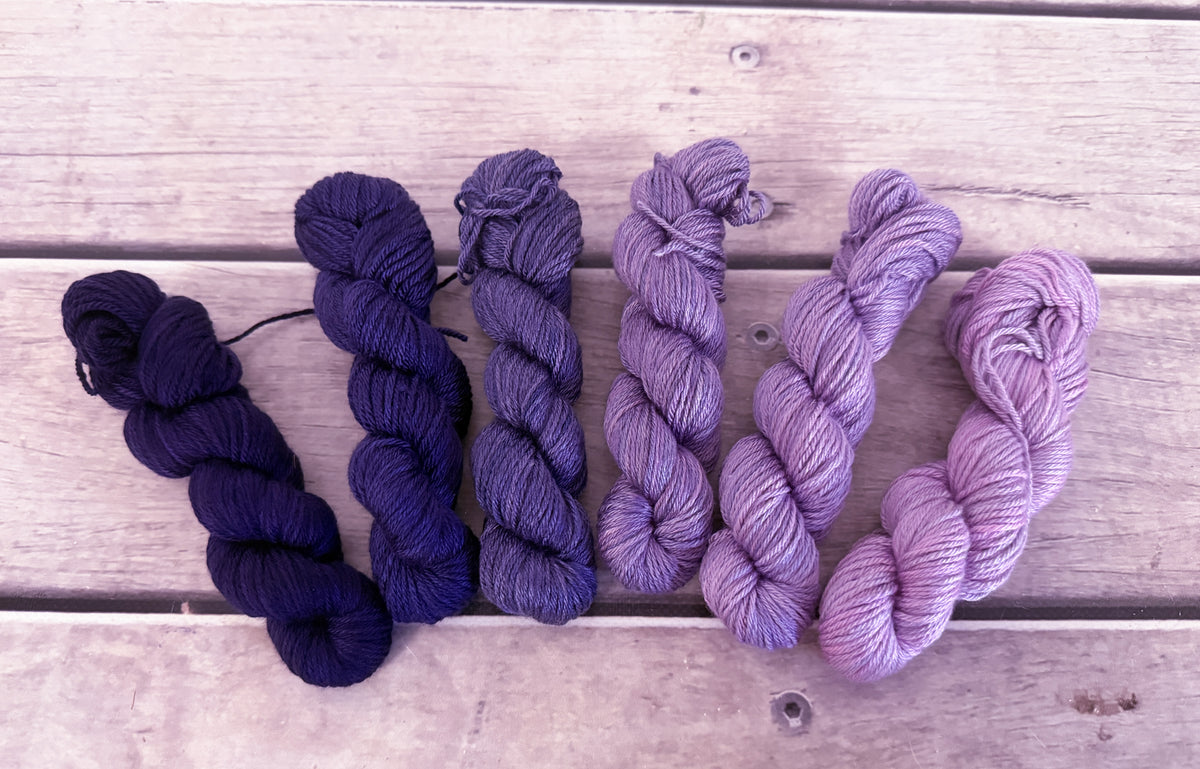 Knit for the Girls 2026 - Purple Fade - 6 x mini 20g skeins - Jasmine 4 ply