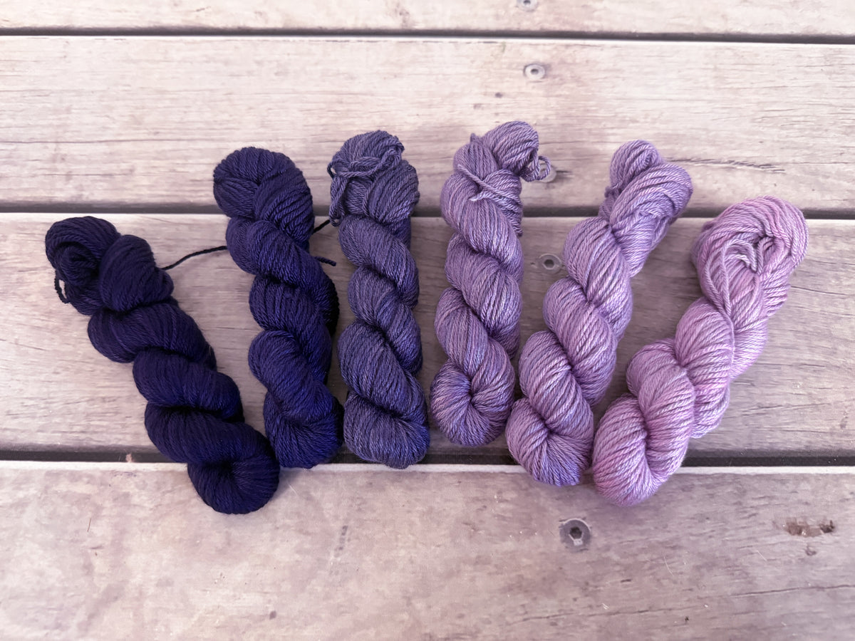 Knit for the Girls 2026 - Purple Fade - 6 x mini 20g skeins - Jasmine 4 ply