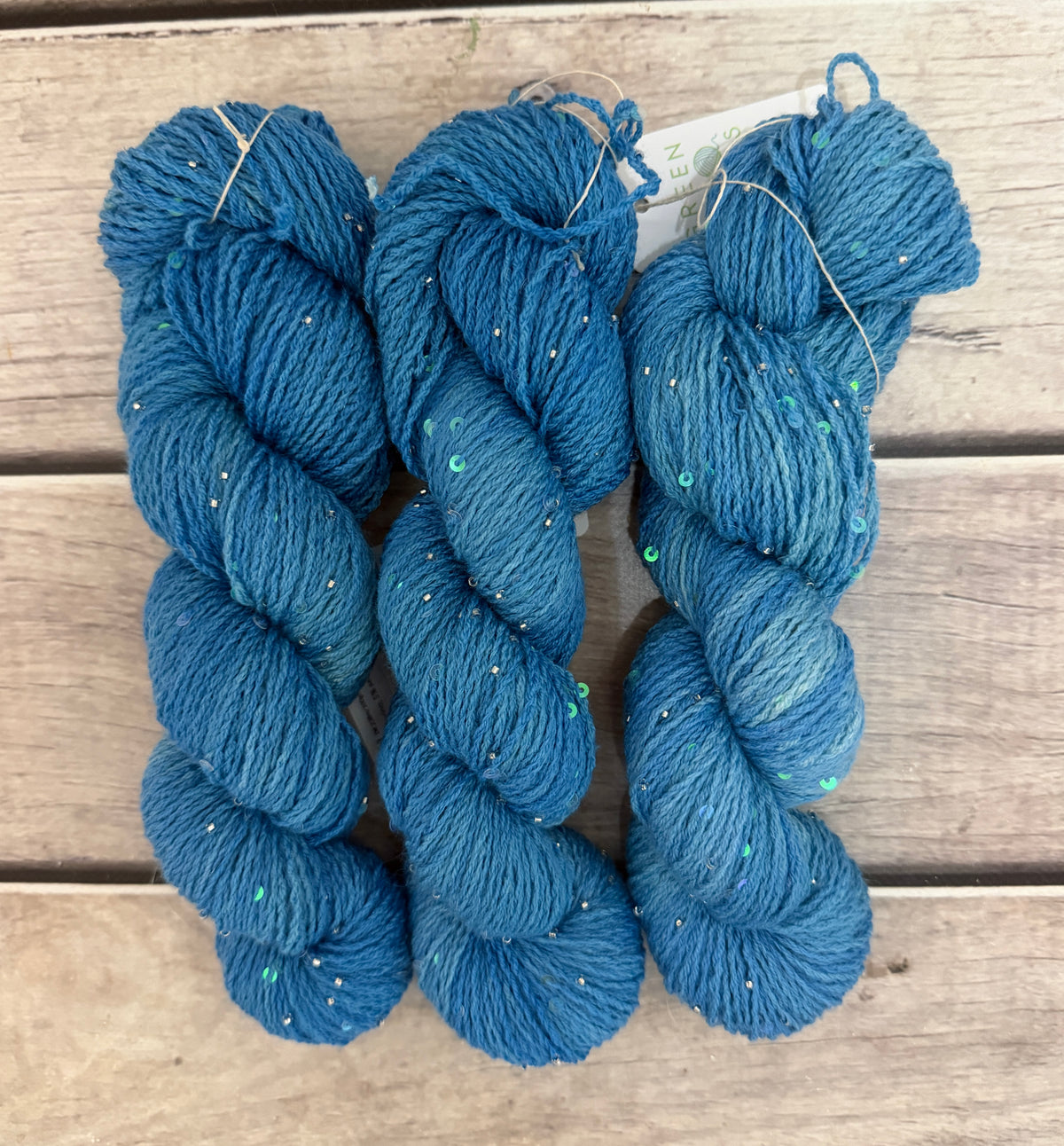 Calm Seas on merino bead and sequins - Yuja 8ply