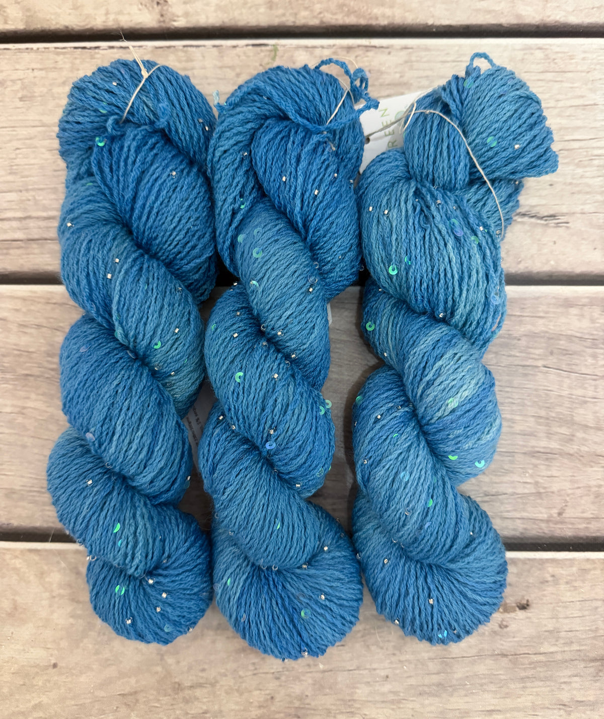 Calm Seas on merino bead and sequins - Yuja 8ply