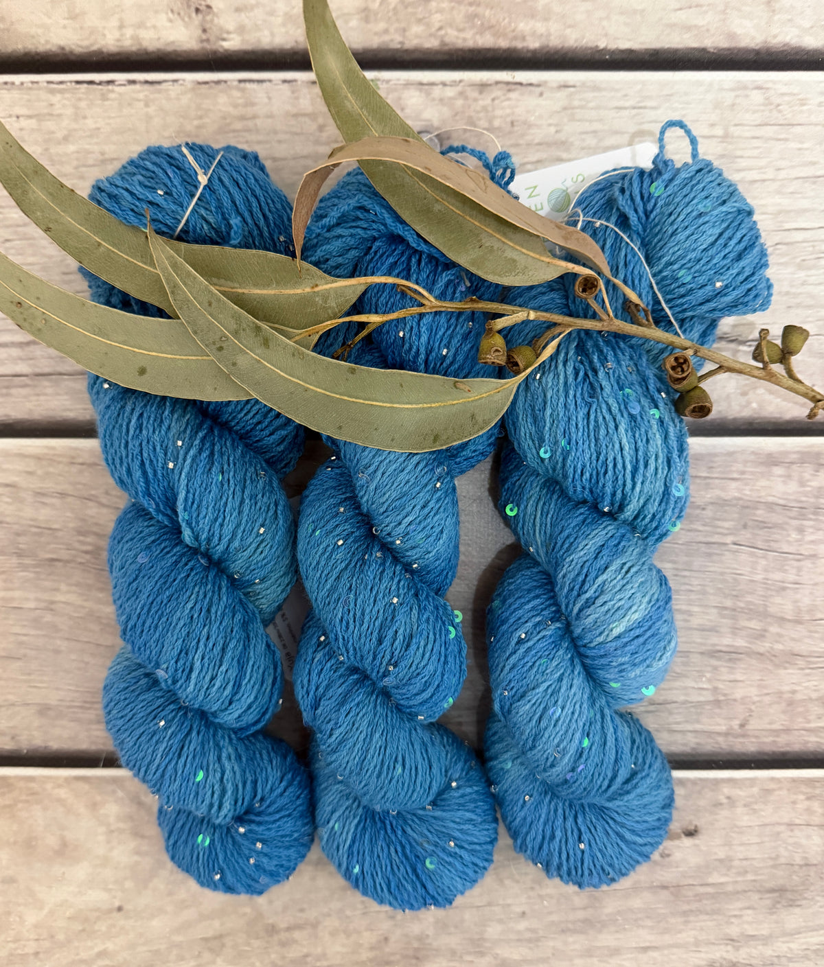 Calm Seas on merino bead and sequins - Yuja 8ply