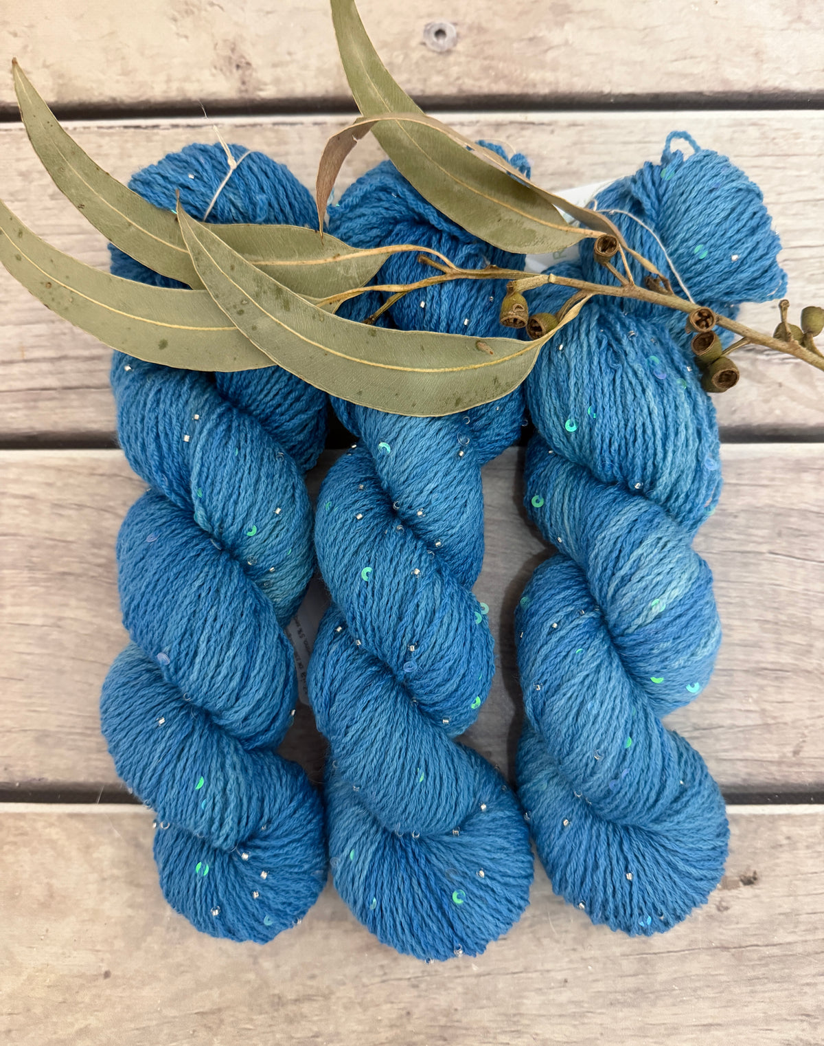 Calm Seas on merino bead and sequins - Yuja 8ply