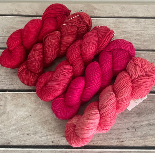 Seeing Red 5 skein set - Darjeeling DK sock yarn - 8 ply