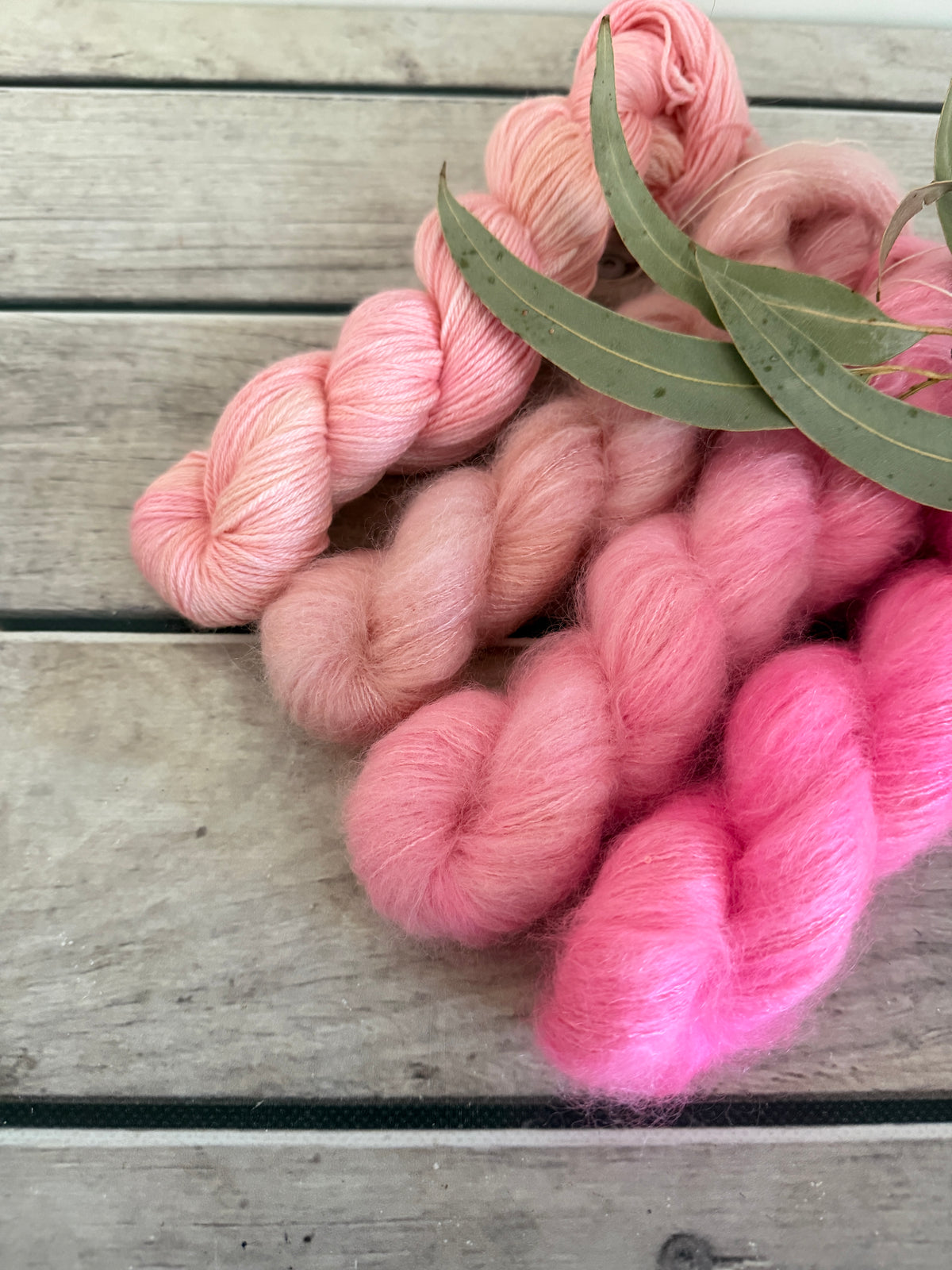 Rose Blush Fade + Jasmine - mohair/silk/sequins - Gyrokuro 3ply and Jasmine 4
