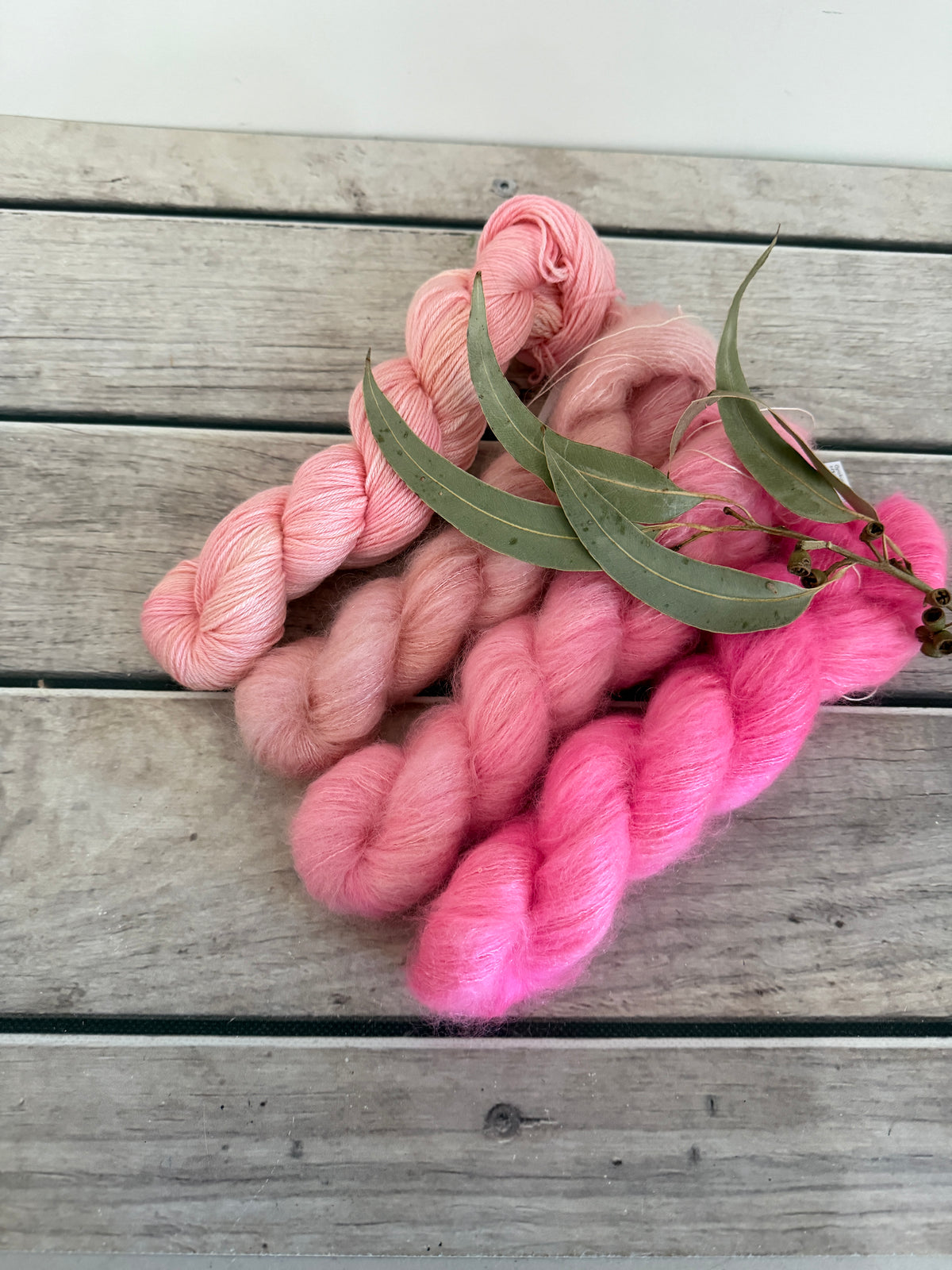 Rose Blush Fade + Jasmine - mohair/silk/sequins - Gyrokuro 3ply and Jasmine 4