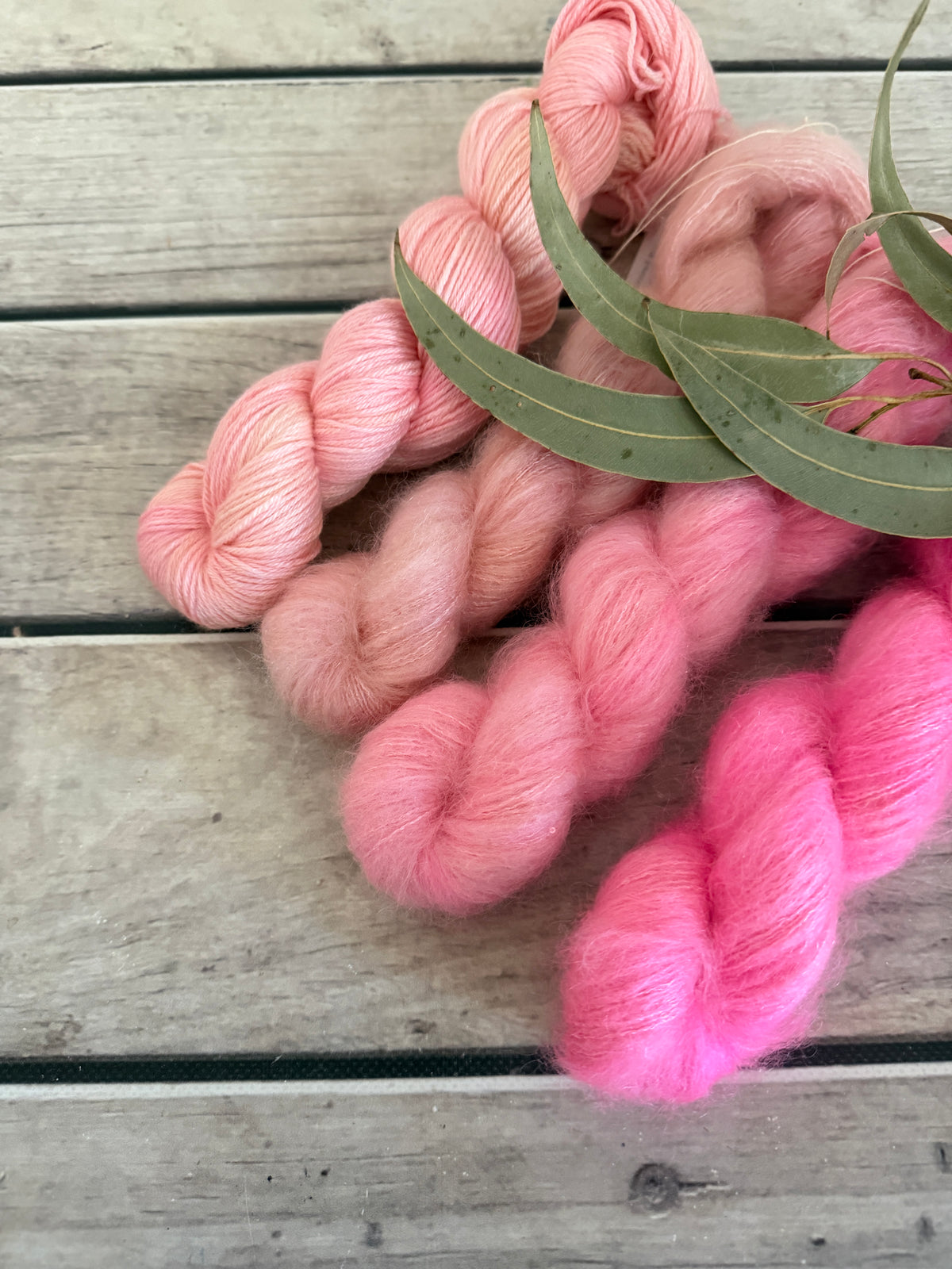 Rose Blush Fade + Jasmine - mohair/silk/sequins - Gyrokuro 3ply and Jasmine 4