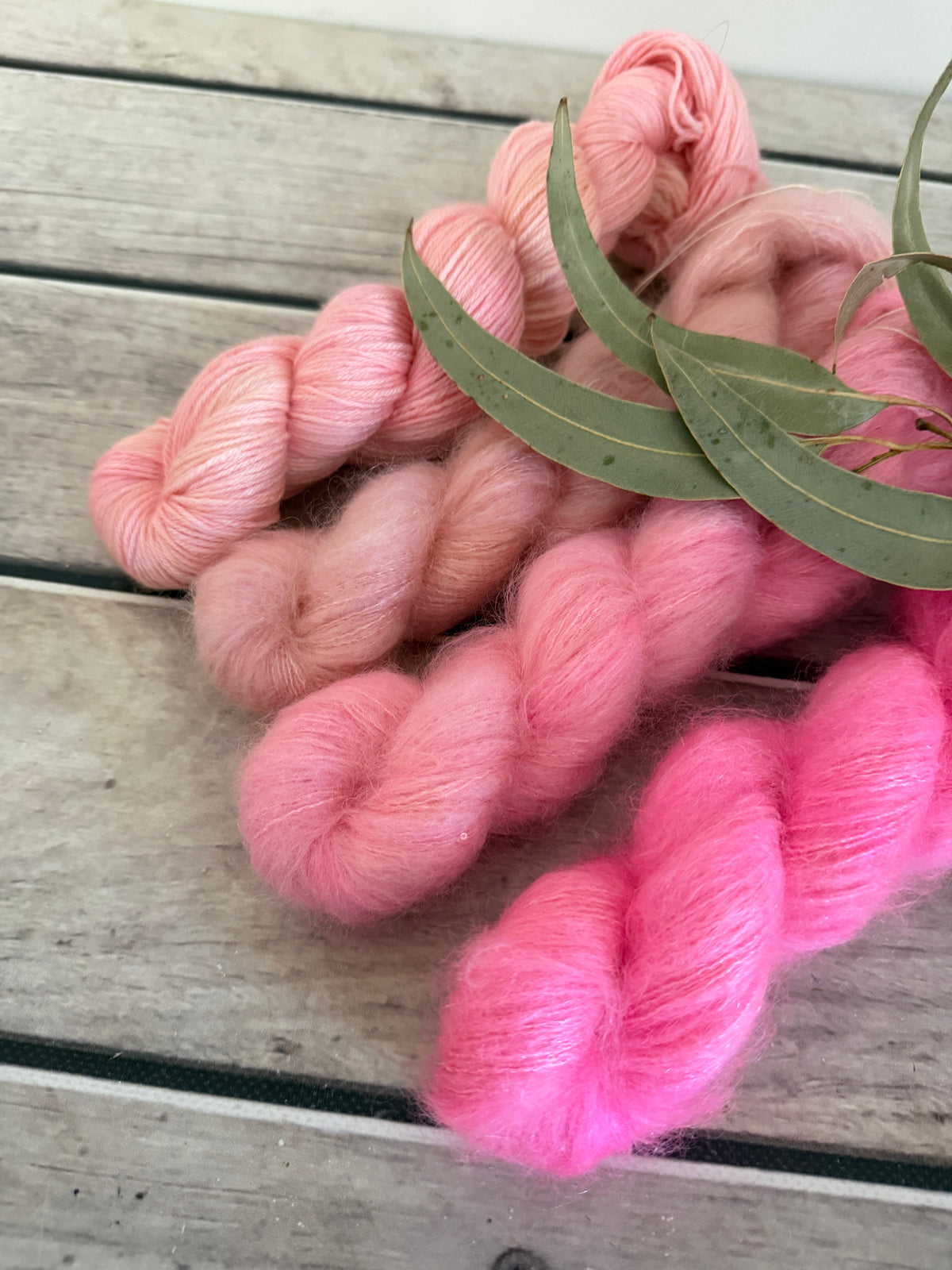 Rose Blush Fade + Jasmine - mohair/silk/sequins - Gyrokuro 3ply and Jasmine 4