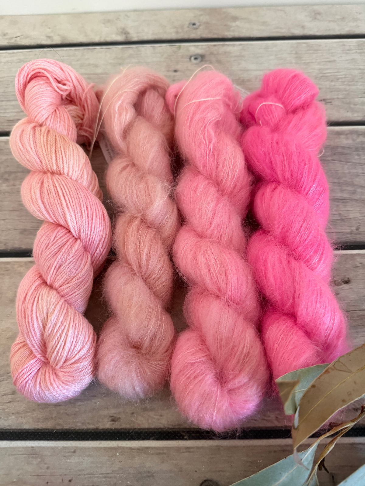 Rose Blush Fade + Jasmine - mohair/silk/sequins - Gyrokuro 3ply and Jasmine 4