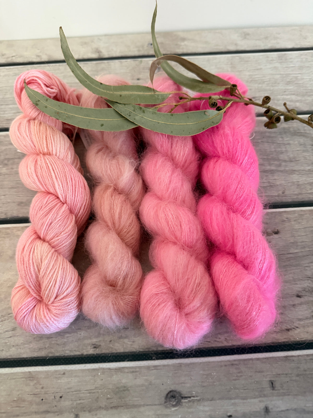Rose Blush Fade + Jasmine - mohair/silk/sequins - Gyrokuro 3ply and Jasmine 4
