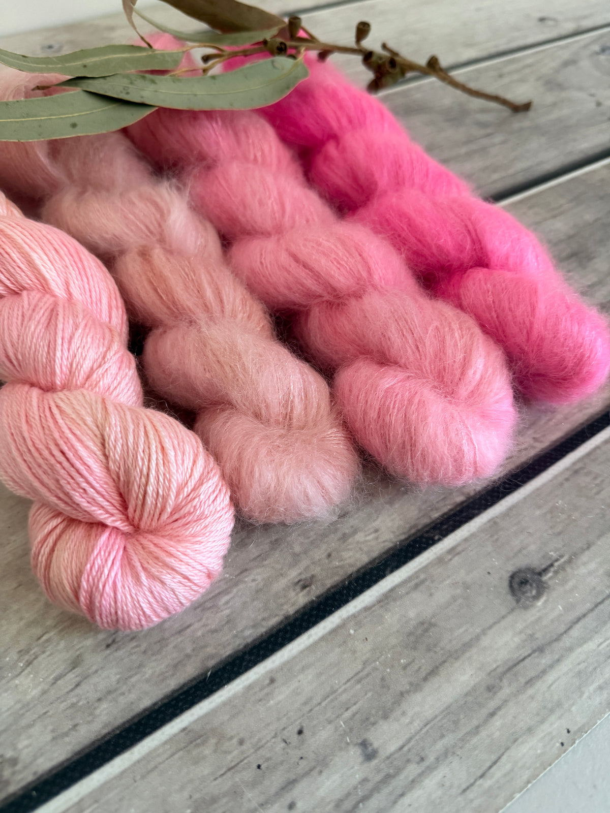 Rose Blush Fade + Jasmine - mohair/silk/sequins - Gyrokuro 3ply and Jasmine 4